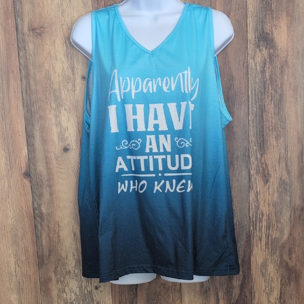 Ombre Blue Slick Summer Graphic 'Attitude" Tank Top XXL